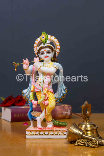 Lord Krishan Lila 10" Vietnam Pure White Marble Idol