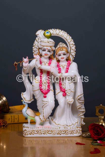 Radha Krishna Jugal Jodi 12" Vietnam Pure White Marble Idol