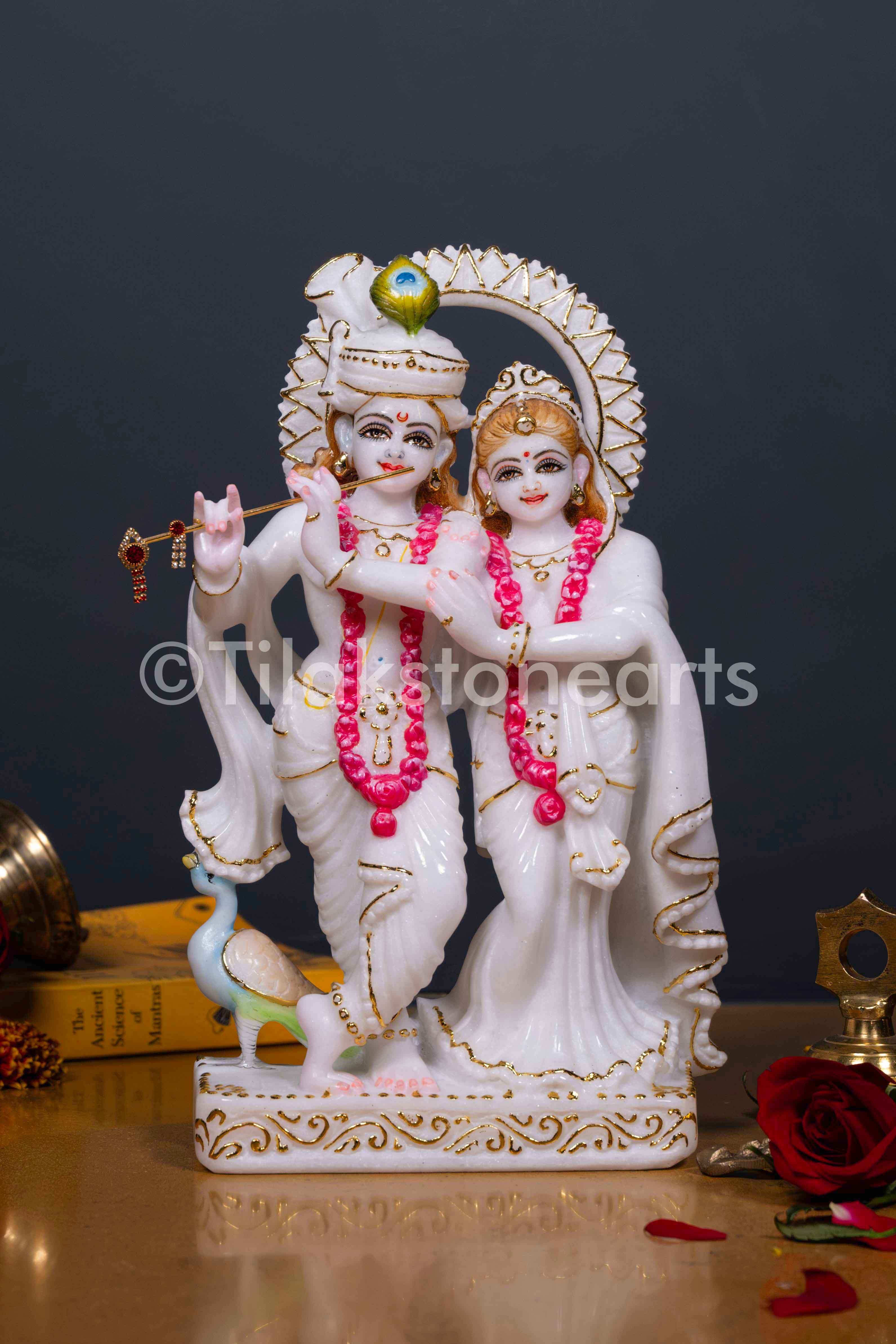 Radha Krishna 12" Vietnam Pure White Marble Idol
