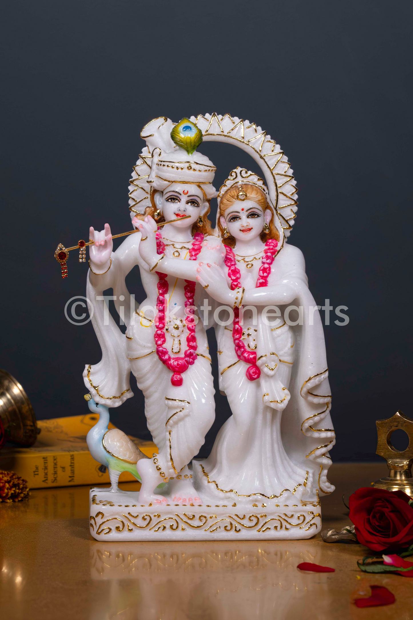 Radha Krishna 12" Vietnam Pure White Marble Idol