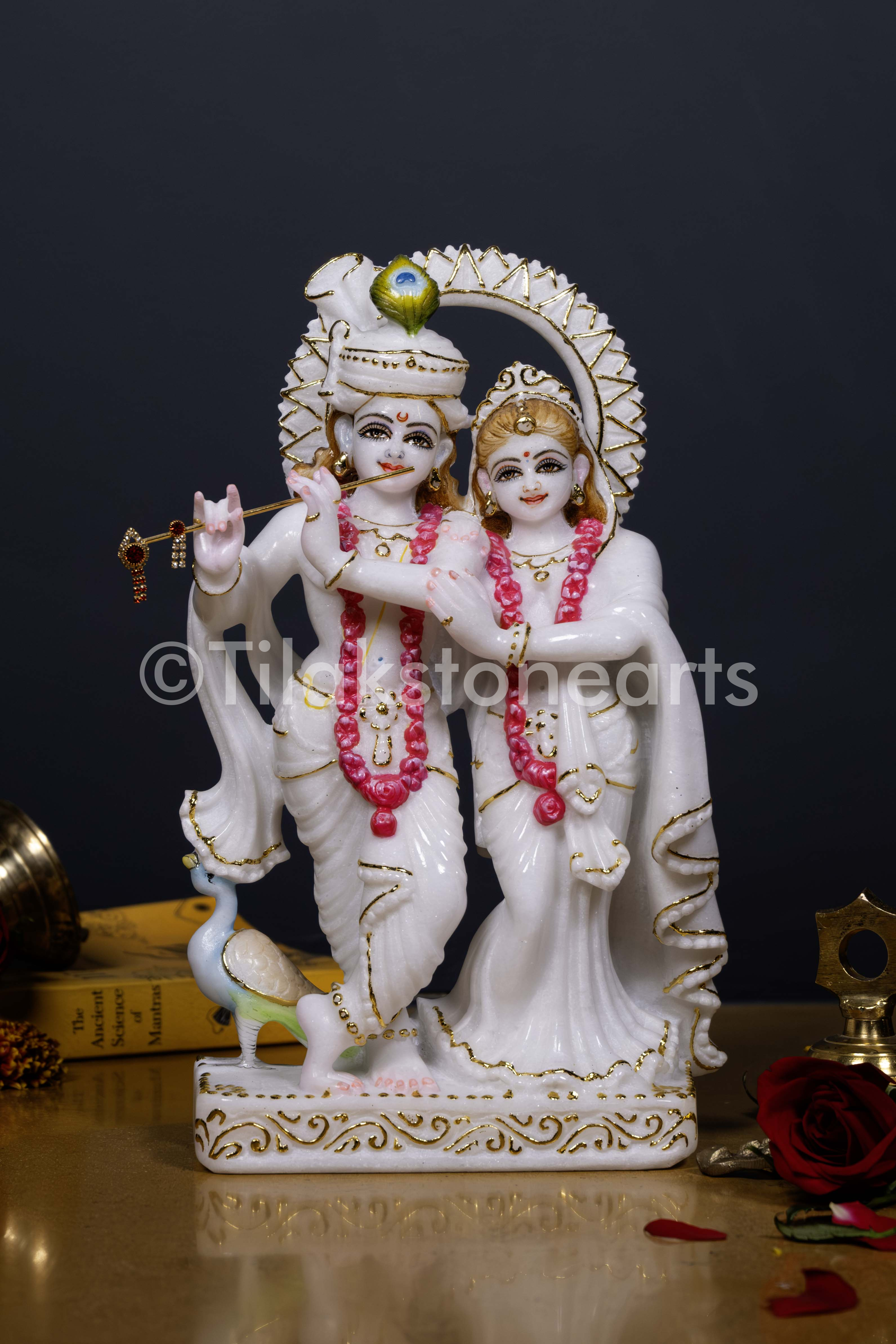 Radha Krishna 12" Vietnam Pure White Marble Idol
