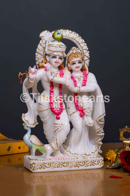 Radha Krishna Jugal Jodi 12" Vietnam Pure White Marble Idol