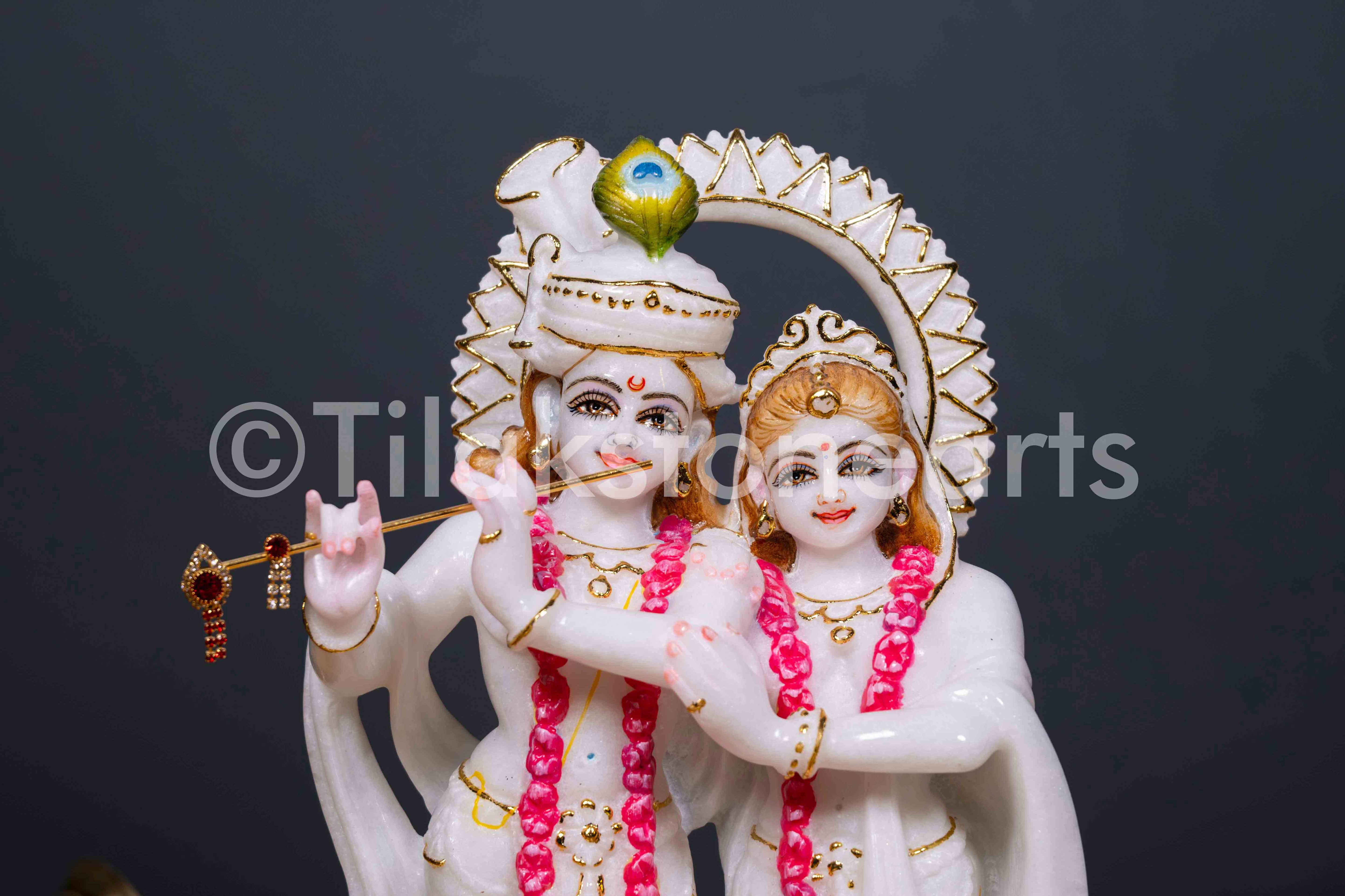 Radha Krishna 12" Vietnam Pure White Marble Idol