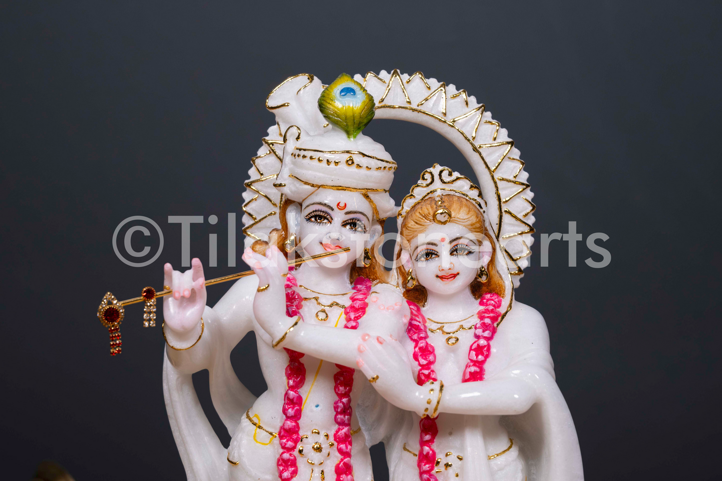 Radha Krishna 12" Vietnam Pure White Marble Idol