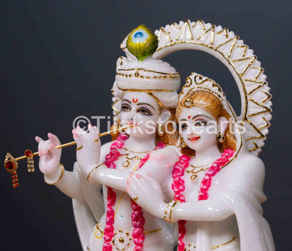 Radha Krishna Jugal Jodi 12" Vietnam Pure White Marble Idol