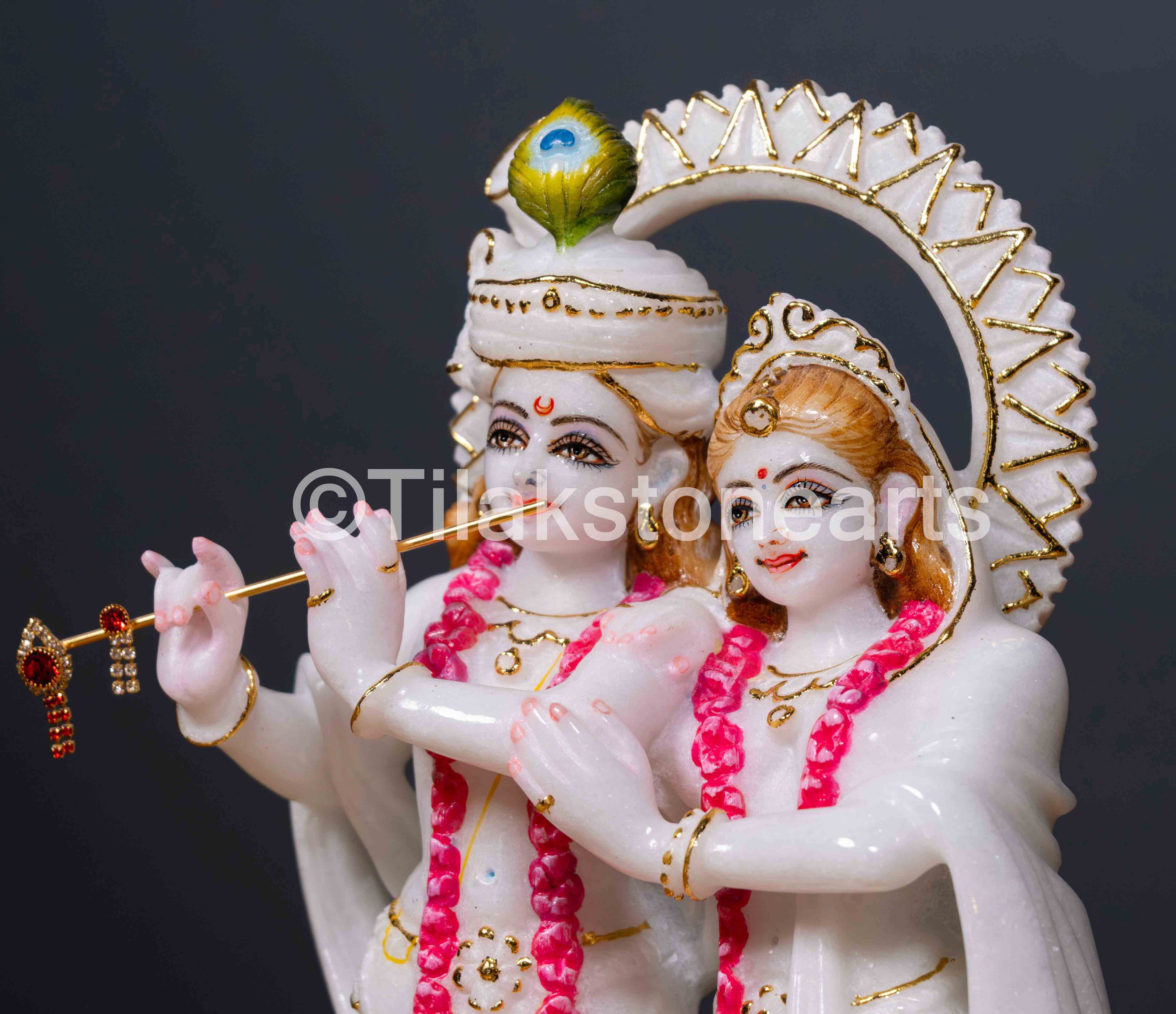 Radha Krishna Jugal Jodi 12" Vietnam Pure White Marble Idol