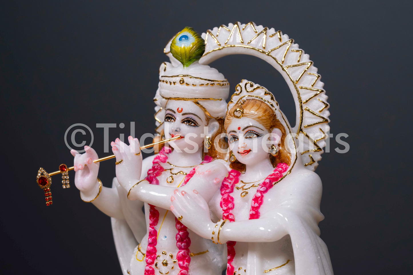 Radha Krishna 12" Vietnam Pure White Marble Idol