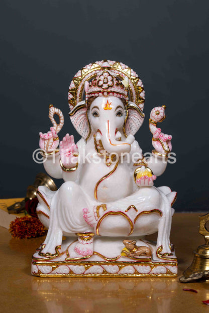 Lord Ganesha 12" Vietnam Pure White Marble Idol