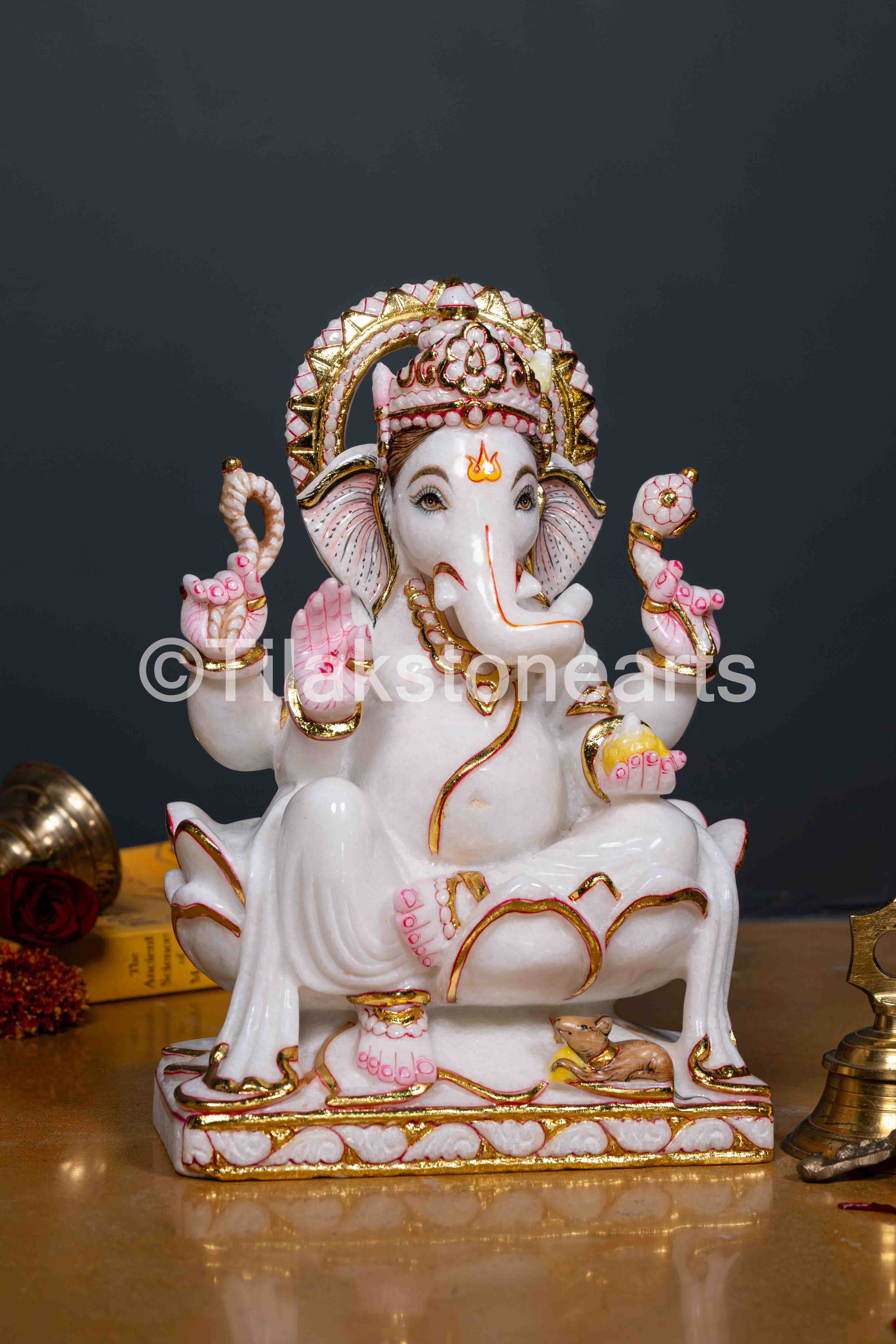 Lord Ganesha 12" Vietnam Pure White Marble Idol