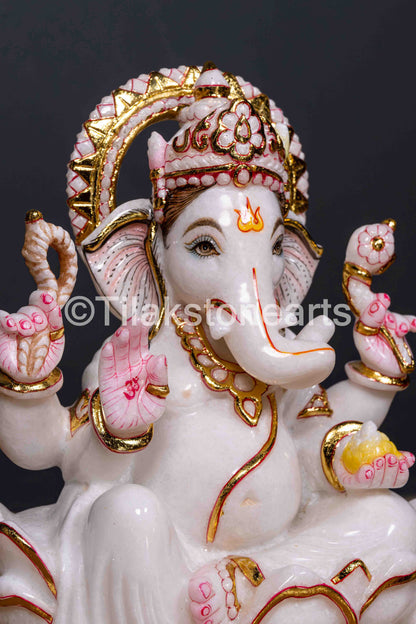 Lord Ganesha 12" Vietnam Pure White Marble Idol