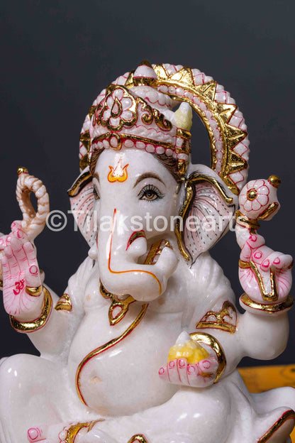 Lord Ganesha 12" Vietnam Pure White Marble Idol