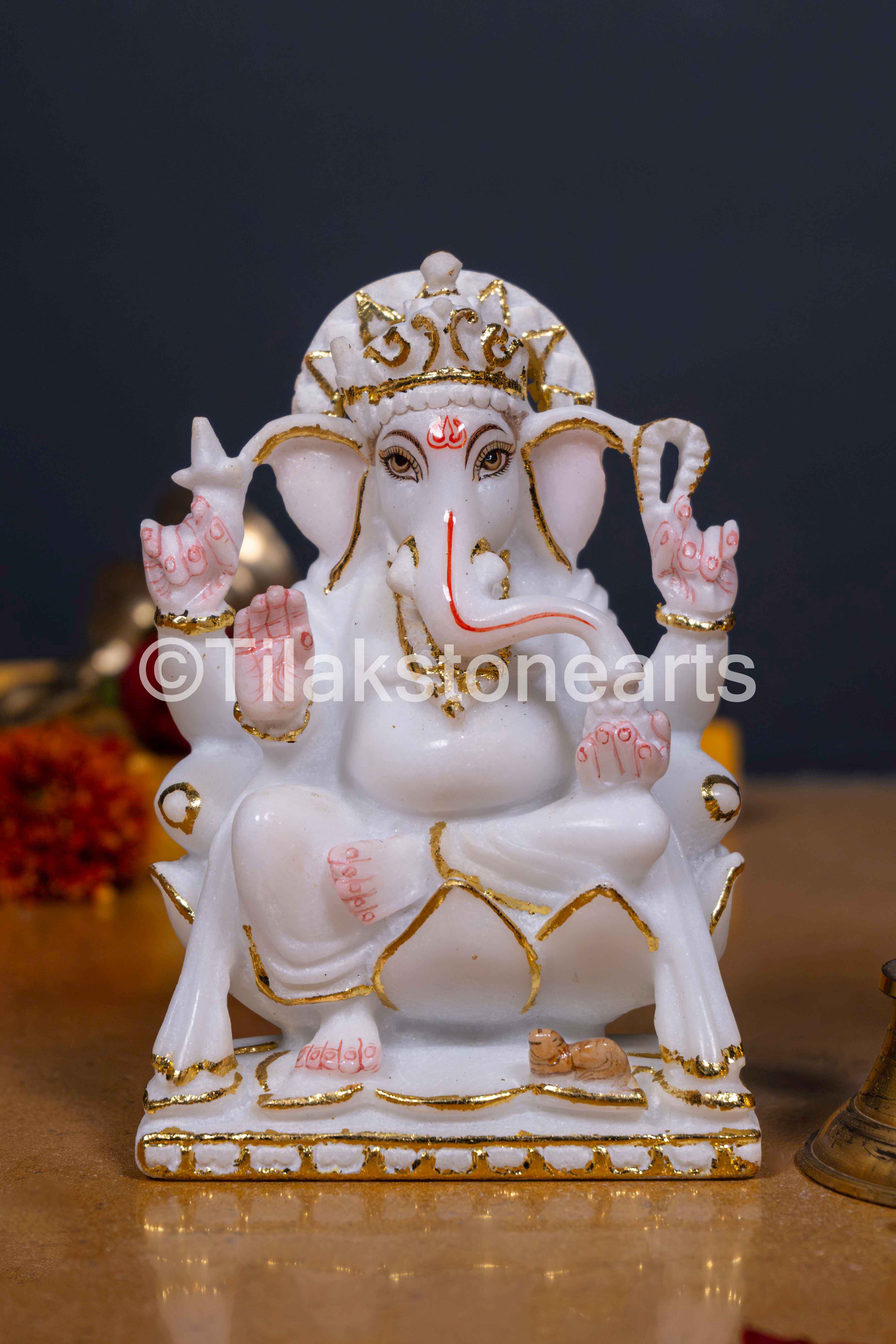 Lord Ganesha 6" Vietnam Pure White Marble Idol