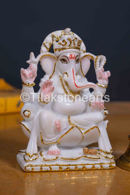 Lord Ganesha 6" Vietnam Pure White Marble Idol