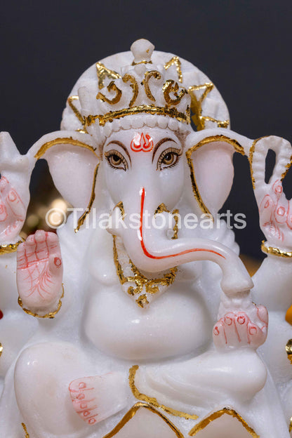 Lord Ganesha 6" Vietnam Pure White Marble Idol