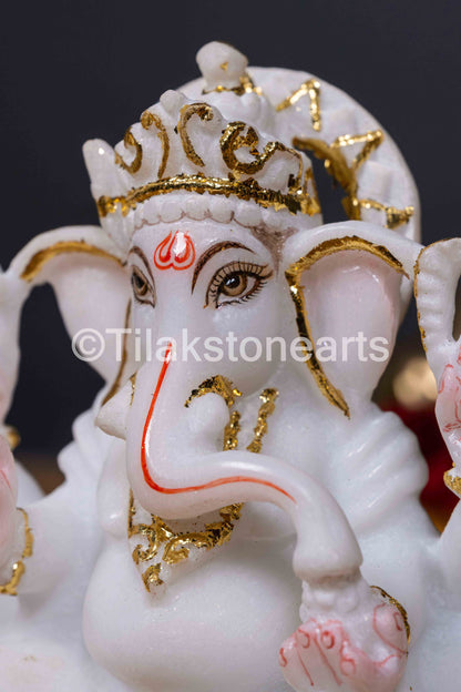 Lord Ganesha 6" Vietnam Pure White Marble Idol