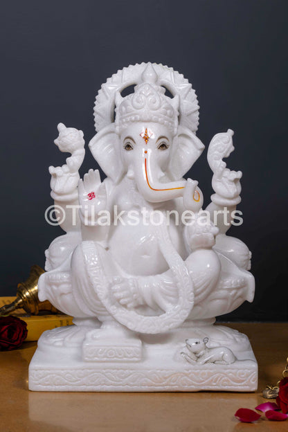 Lord Ganesha 15" Vietnam Pure White Marble Idol
