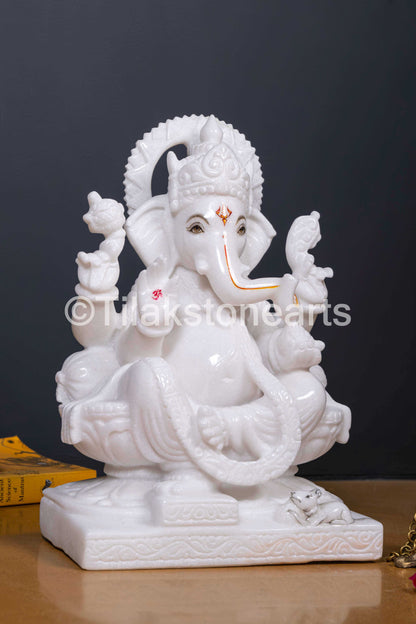 Lord Ganesha 15" Vietnam Pure White Marble Idol