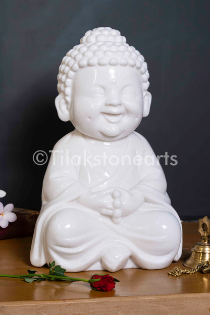 Buddha 18" Vietnam Pure White Marble Idol