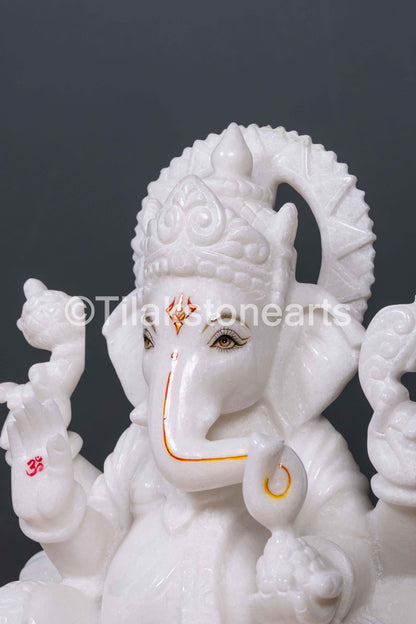 Lord Ganesha 15" Vietnam Pure White Marble Idol