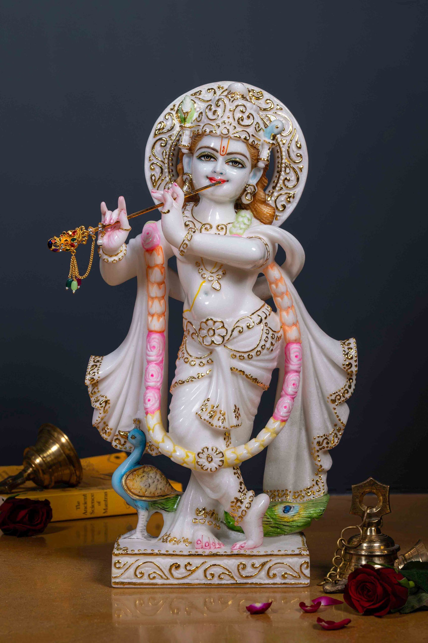 Lord Krishna 18" Vietnam Pure White Marble Idol