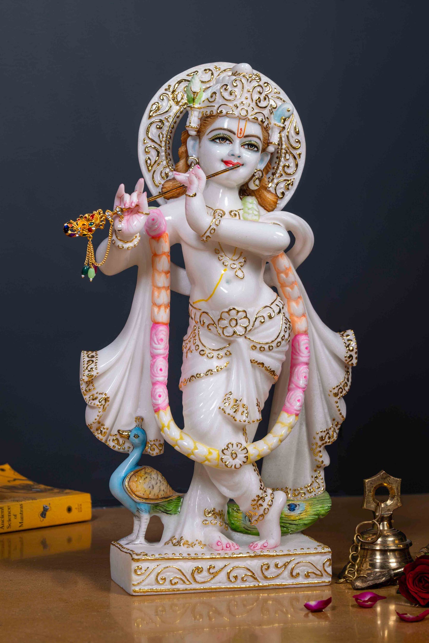 Lord Krishna 18" Vietnam Pure White Marble Idol