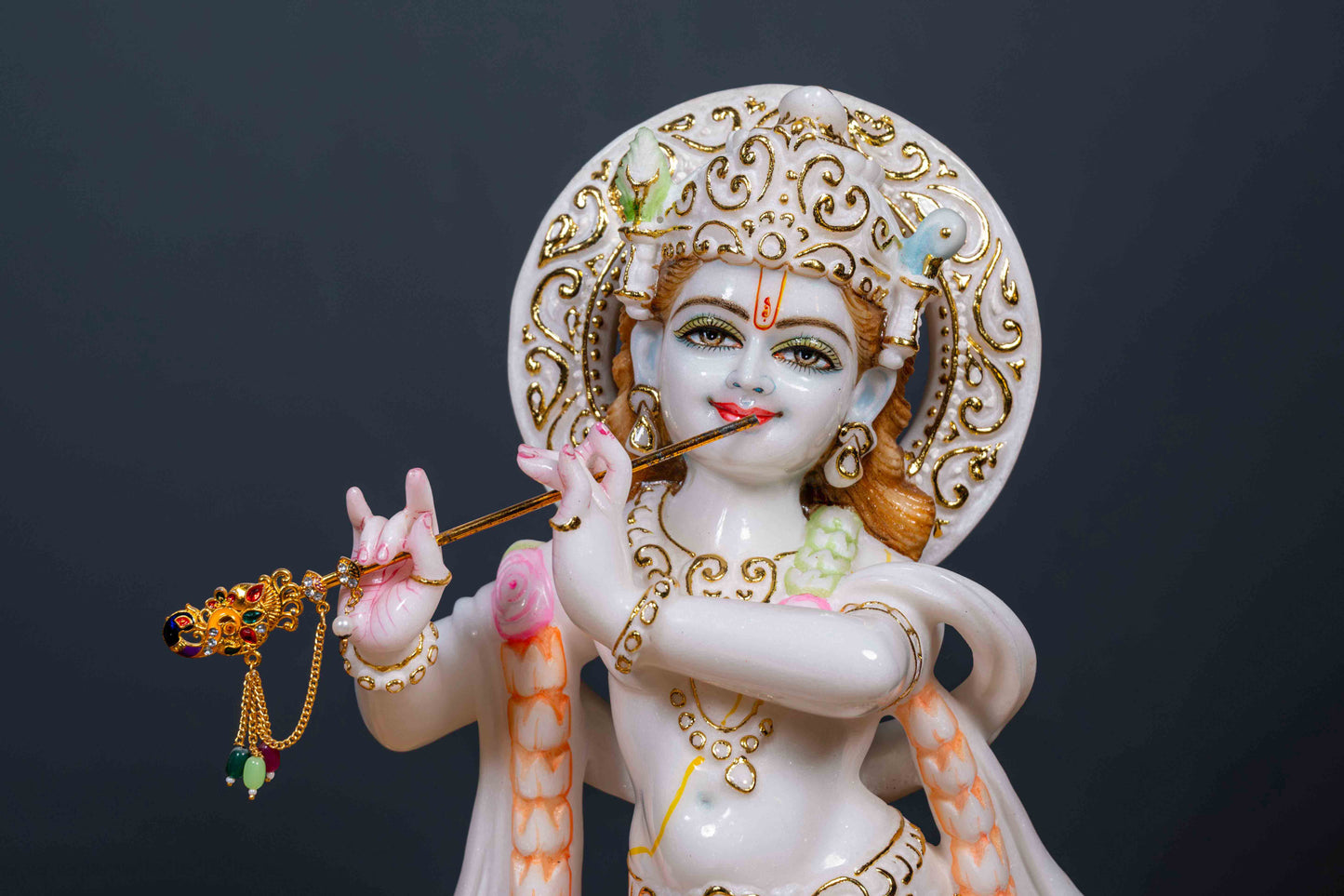 Lord Krishna 18" Vietnam Pure White Marble Idol