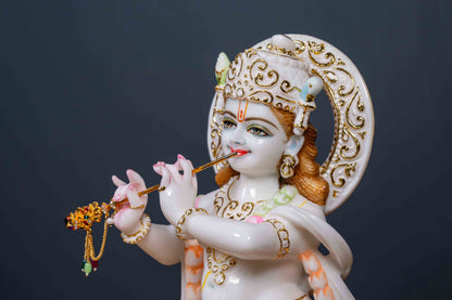 Lord Krishna 18" Vietnam Pure White Marble Idol