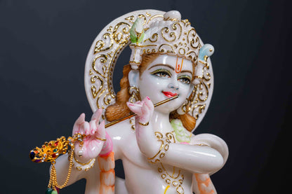Lord Krishna 18" Vietnam Pure White Marble Idol