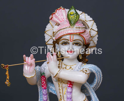 Radha Krishna 12" Vietnam Pure White Marble Idol