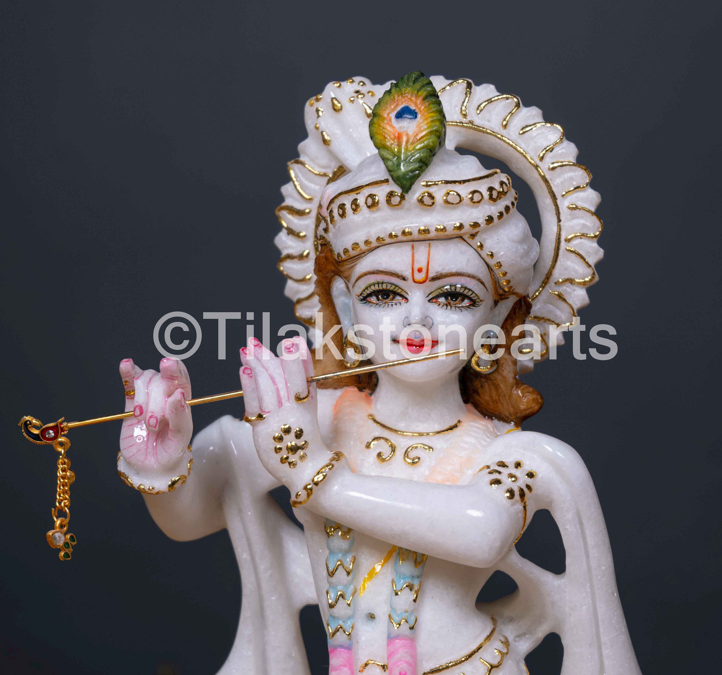 Radha Krishna 12" Vietnam Pure White Marble Idol