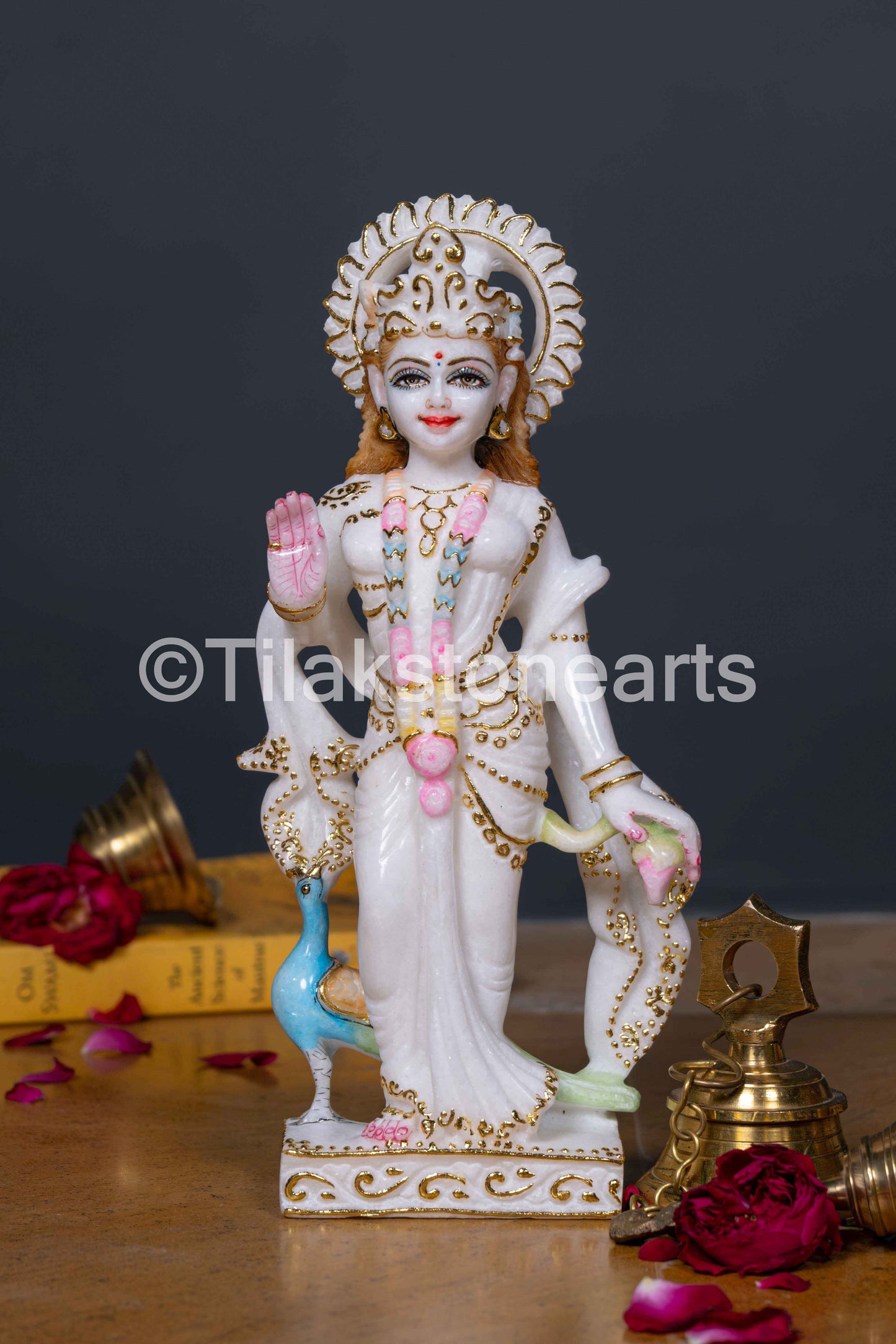 Radha Krishna 12" Vietnam Pure White Marble Idol