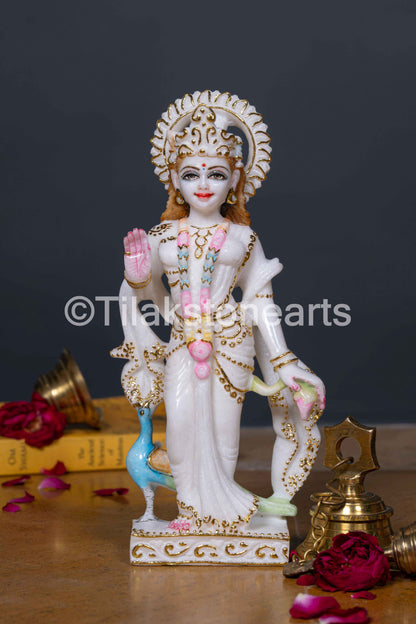 Radha Krishna 12" Vietnam Pure White Marble Idol