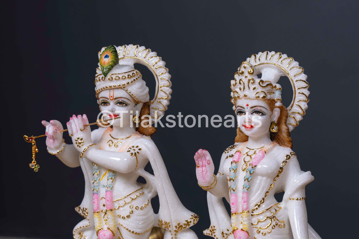Radha Krishna 12" Vietnam Pure White Marble Idol