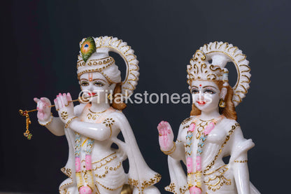 Radha Krishna 12" Vietnam Pure White Marble Idol