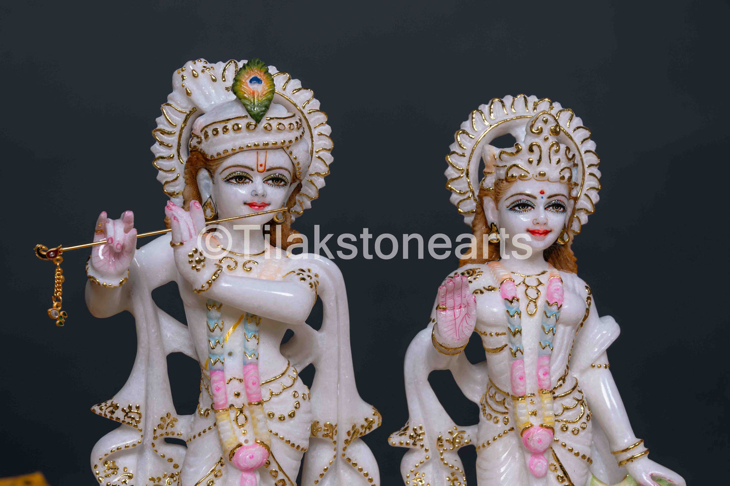 Radha Krishna 12" Vietnam Pure White Marble Idol