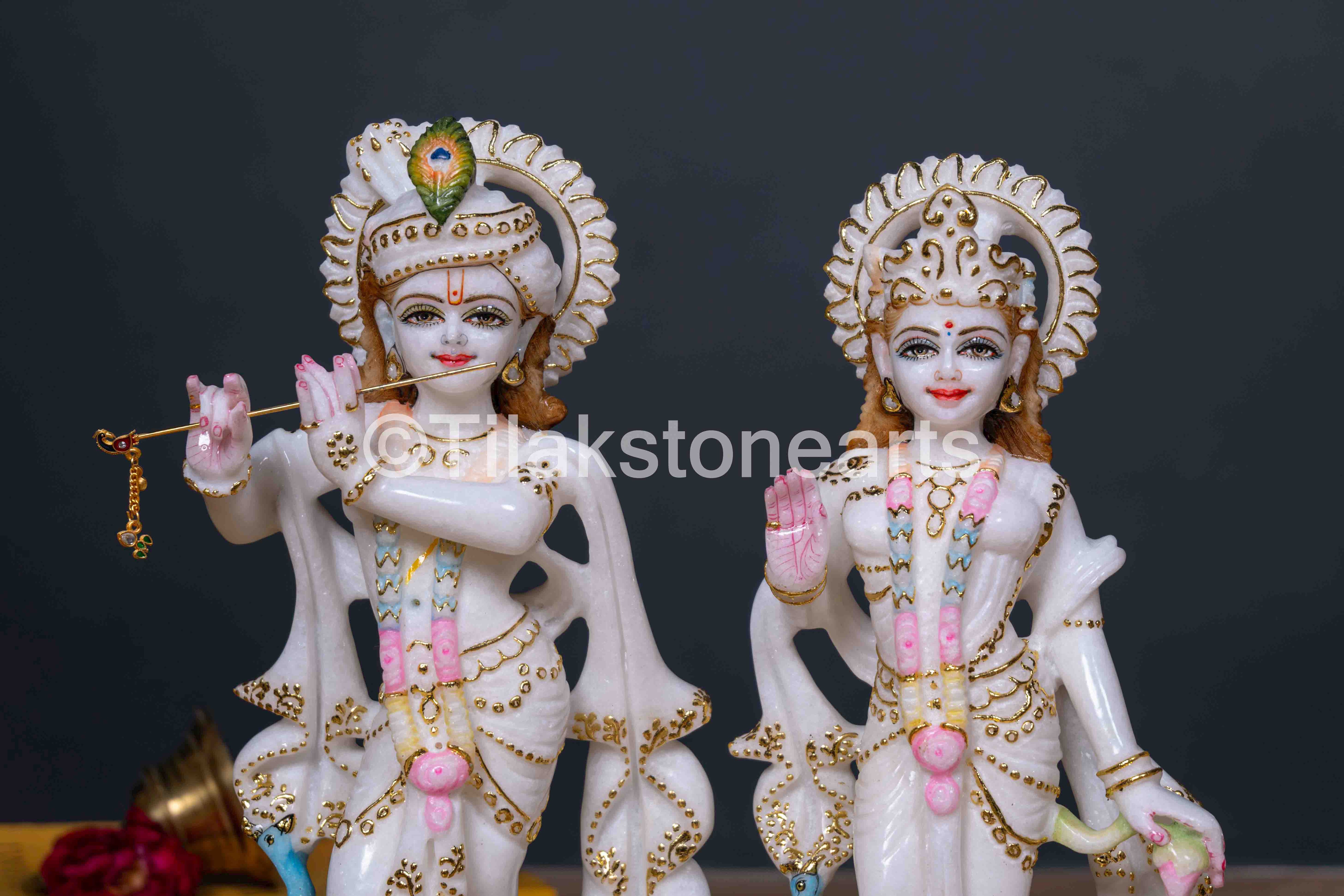 Radha Krishna 12" Vietnam Pure White Marble Idol