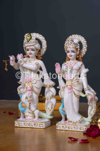 Radha Krishna 12" Vietnam Pure White Marble Idol