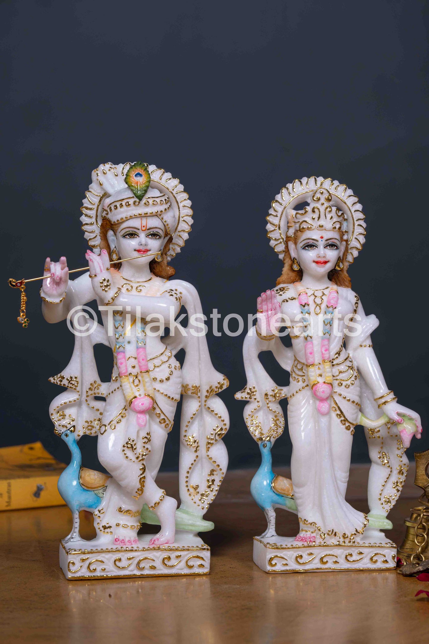 Radha Krishna 12" Vietnam Pure White Marble Idol