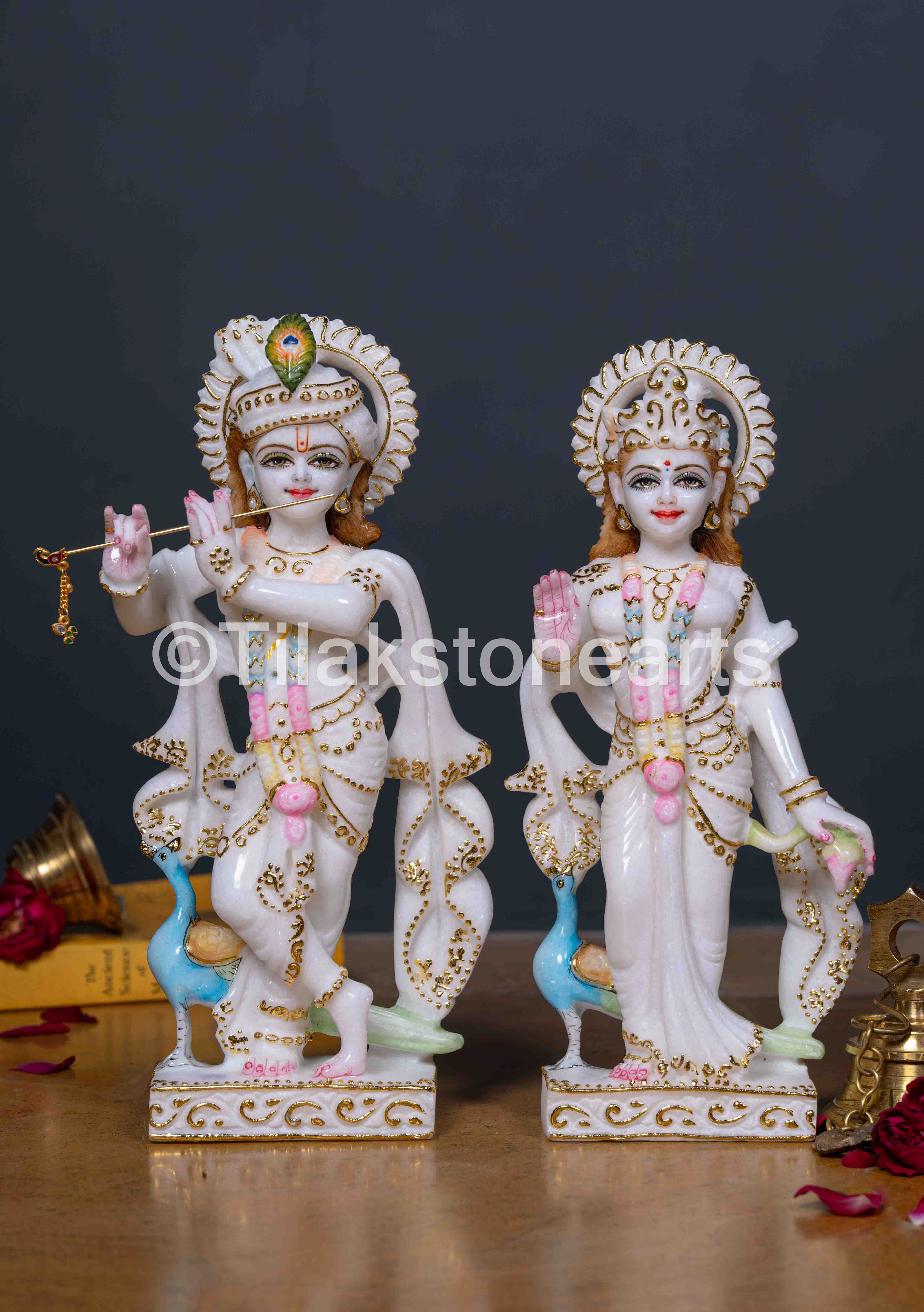 Radha Krishna 12" Vietnam Pure White Marble Idol