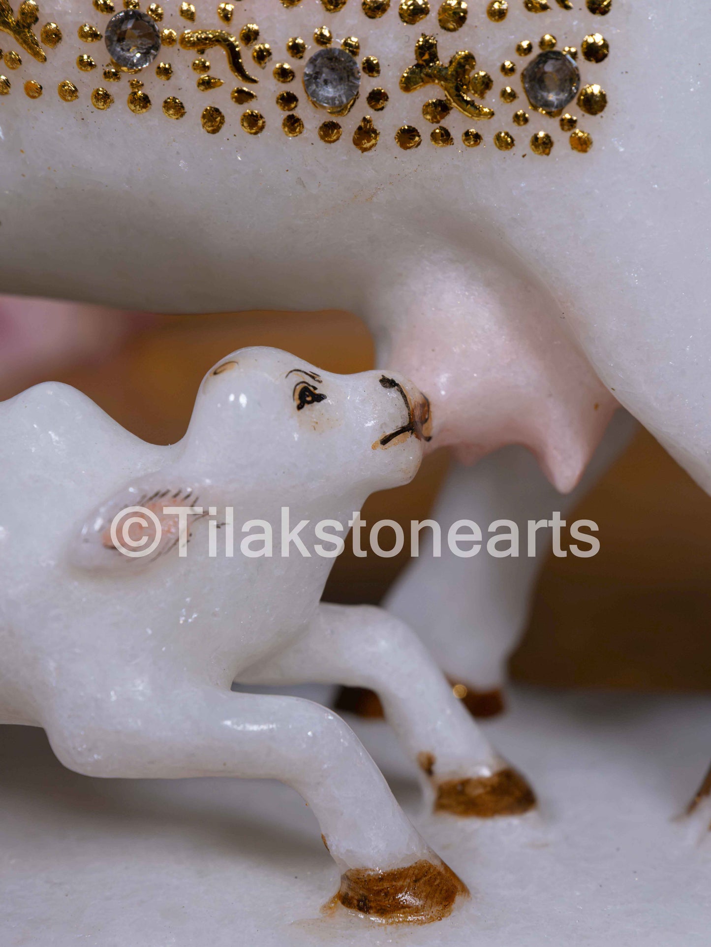 Kamdhenu Cow and Calf 6" Vietnam Pure White Marble Idol