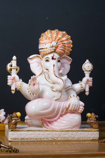 Lord Ganesha 18" Vietnam Pure White Marble Idol