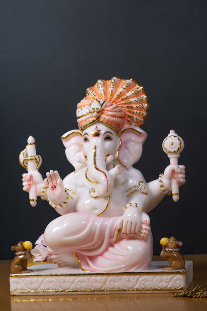 Lord Ganesha 18" Vietnam Pure White Marble Idol
