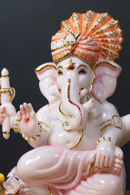 Lord Ganesha 18" Vietnam Pure White Marble Idol