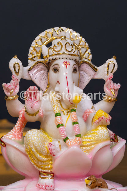 Lord Ganesha 7" Vietnam Pure White Marble Idol