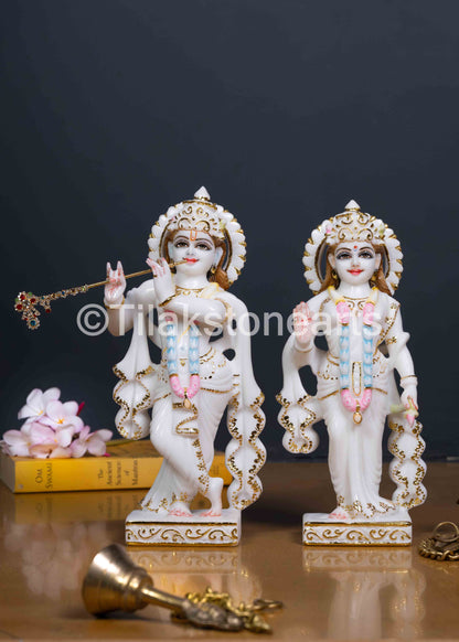 Radha Krishna Pair 11" Vietnam Pure White Marble Idol
