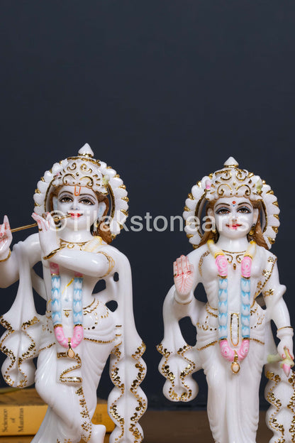 Radha Krishna Pair 11" Vietnam Pure White Marble Idol