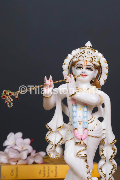 Radha Krishna Pair 11" Vietnam Pure White Marble Idol