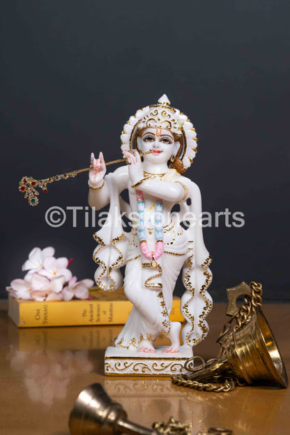 Radha Krishna Pair 11" Vietnam Pure White Marble Idol