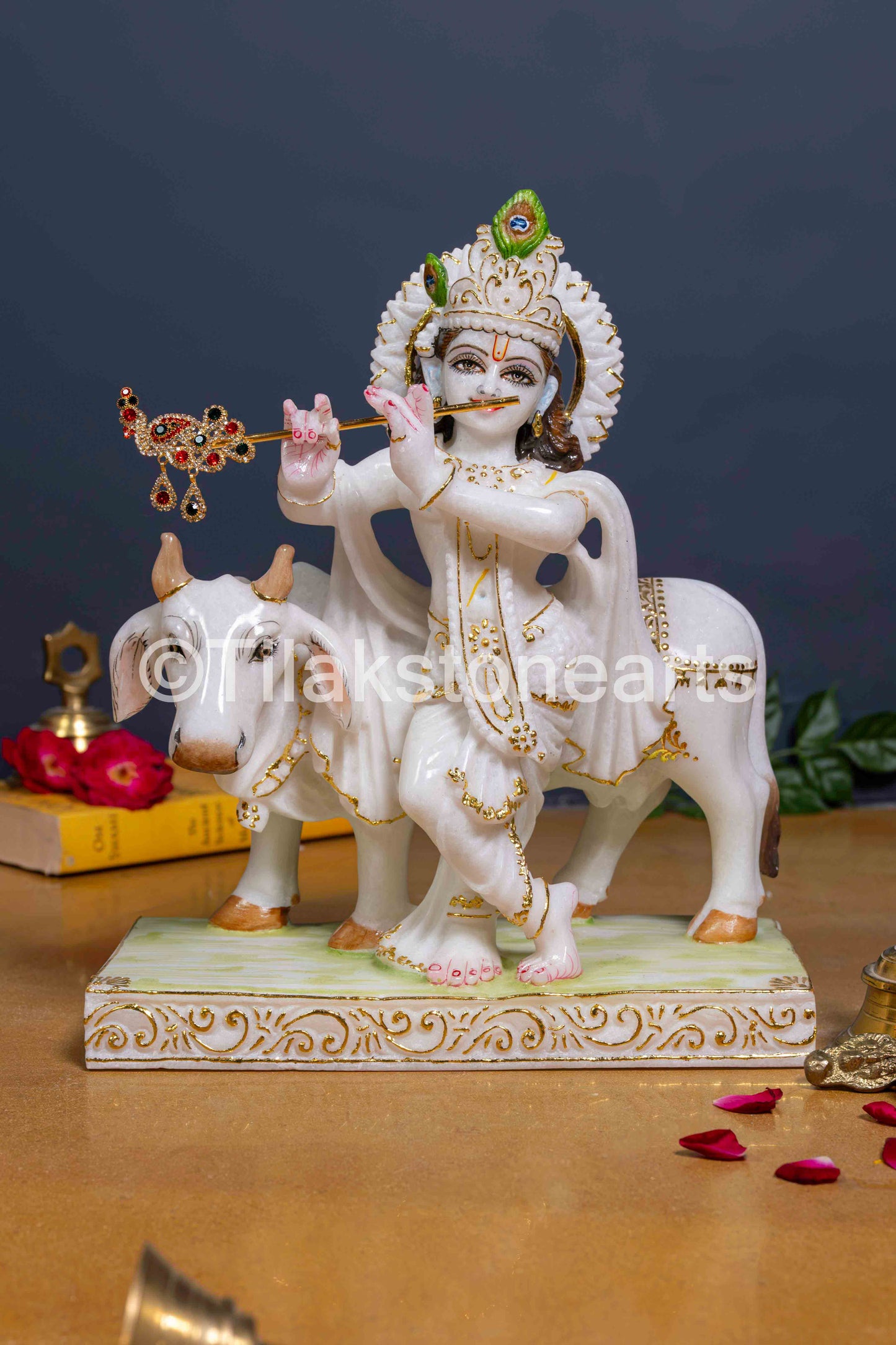 Lord Krishna 12" Vietnam Pure White Marble Idol