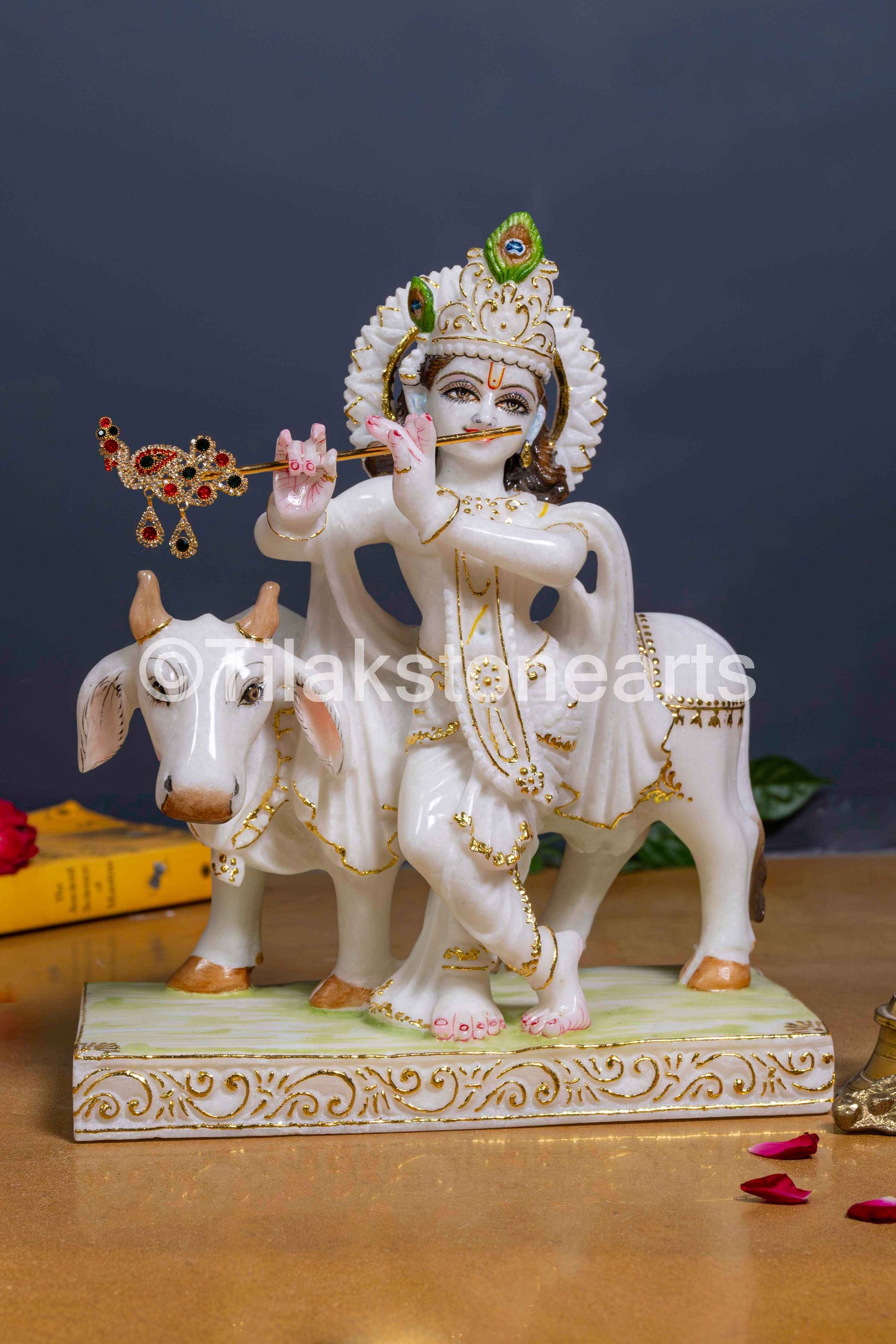 Lord Krishna 12" Vietnam Pure White Marble Idol